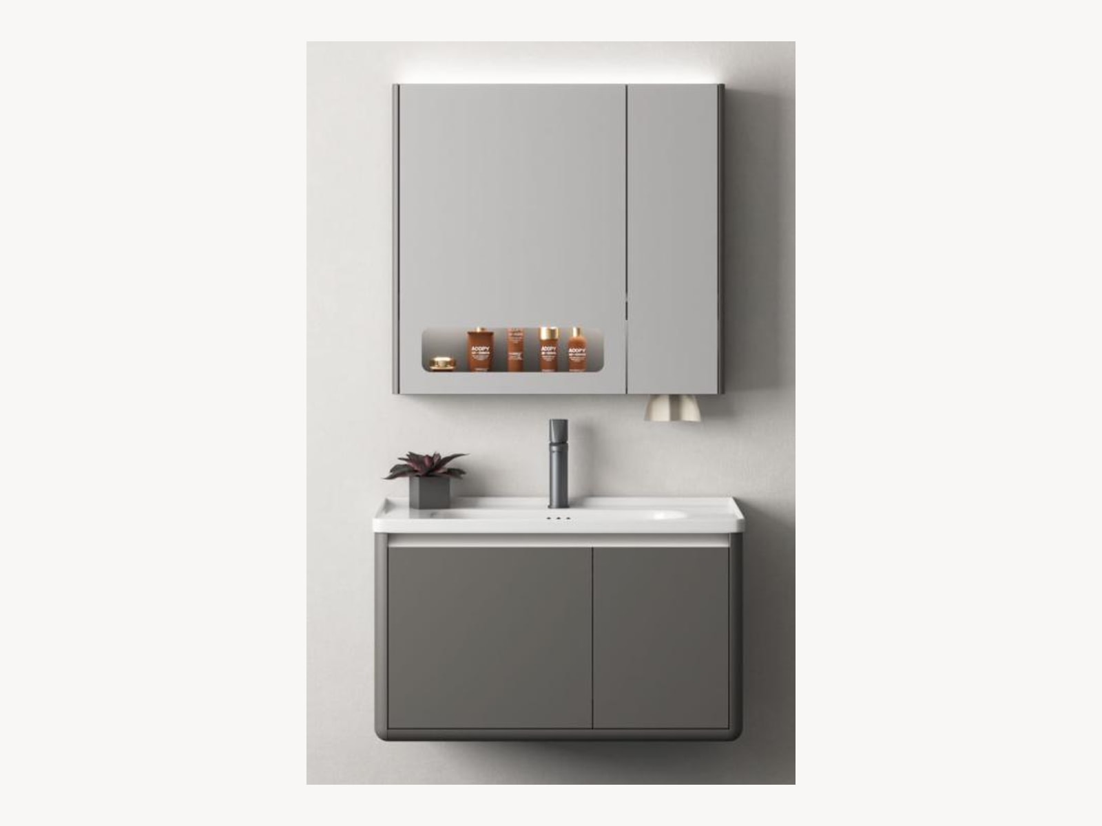 Vittoria Set Lavaman + Pasqyrë DARK GRAY 80×47 (WC17-80L)