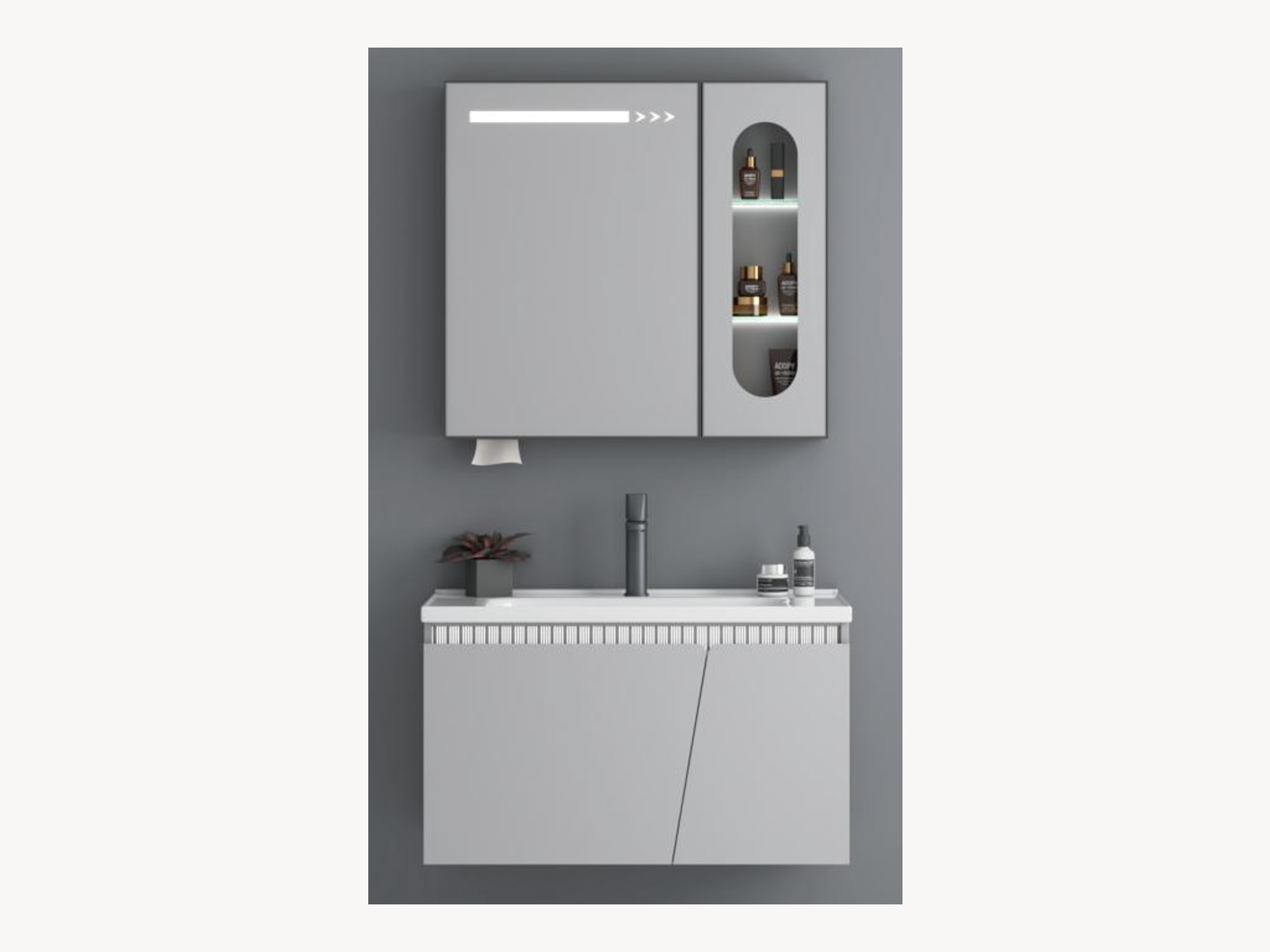 Vittoria Set Lavaman + Pasqyrë GRAY LIGHT 80×47 (WC05-80L)
